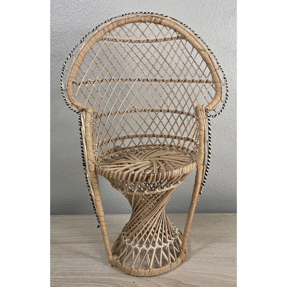 Vintage Miniature Peacock Chair Wicker Rattan Doll Chair Boho Decor